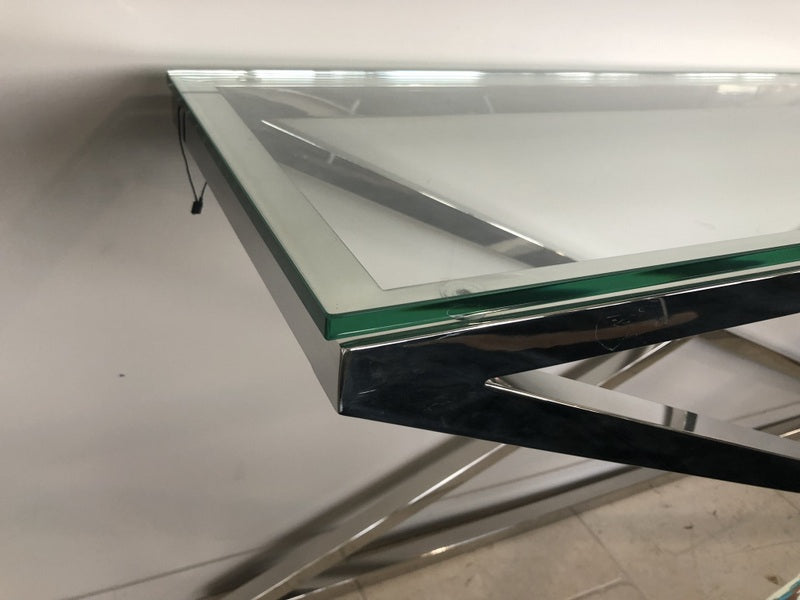 Konsole verchromt Glas-Metall, Sideboard mit Glasplatte,  Wandtisch verchromt Glas, Maße 150x40 cm