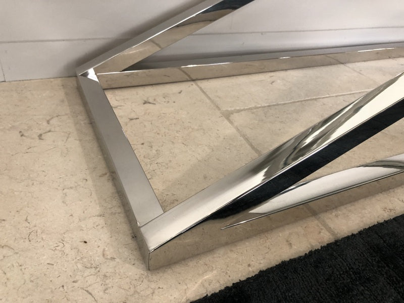 Konsole verchromt Glas-Metall, Sideboard mit Glasplatte,  Wandtisch verchromt Glas, Maße 150x40 cm