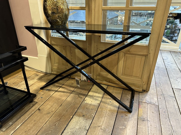 Konsole schwarz Glasplatte Metall-Gestell, Wandtisch schwarz Glas-Metall, Tisch schwarz Glas-Metall, Breite 120 cm