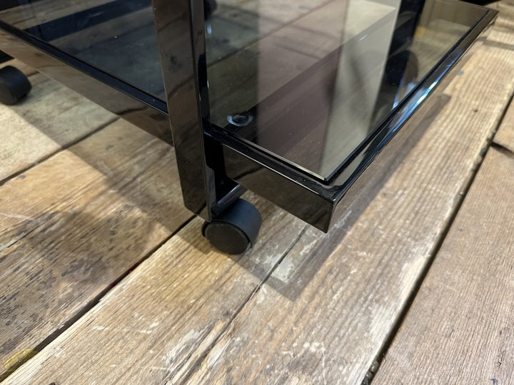Servierwagen schwarz, Serviertisch Glas, Trolley schwarz