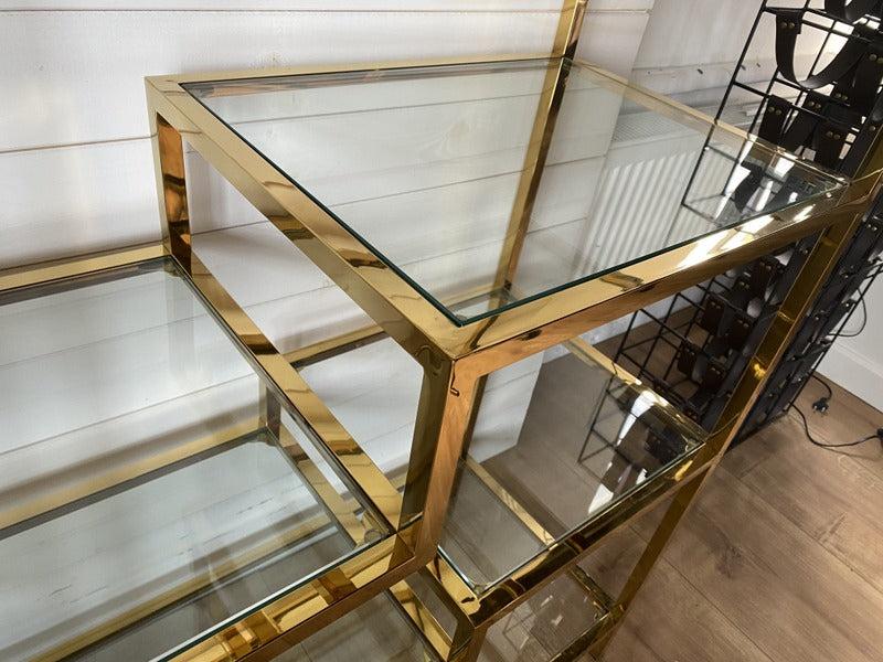 Metall-Regal Gold, Glas Regal Gold, Metall Bücherregal Gold, Maße 178 x 100 cm