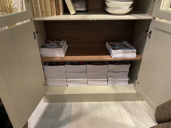 Vitrine grau, Schrank grau, Bücherschrank grau, Geschirrschrank grau, Breite 105-159 cm