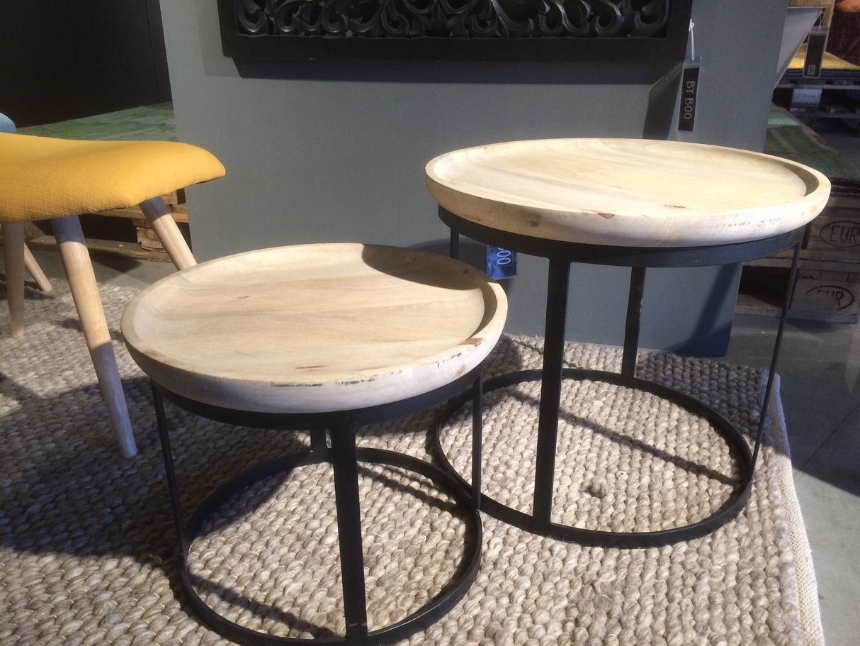 Beistelltisch Set Metall-Holz, Durchmesser 43 und 53 cm