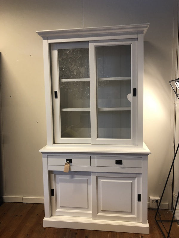 Vitrine weiß Landhaus, Geschirrschrank weiß Landhaus, Vitrinenschrank weiß Landhausstil, andere Farben optional wählbar,  Breite 126 cm