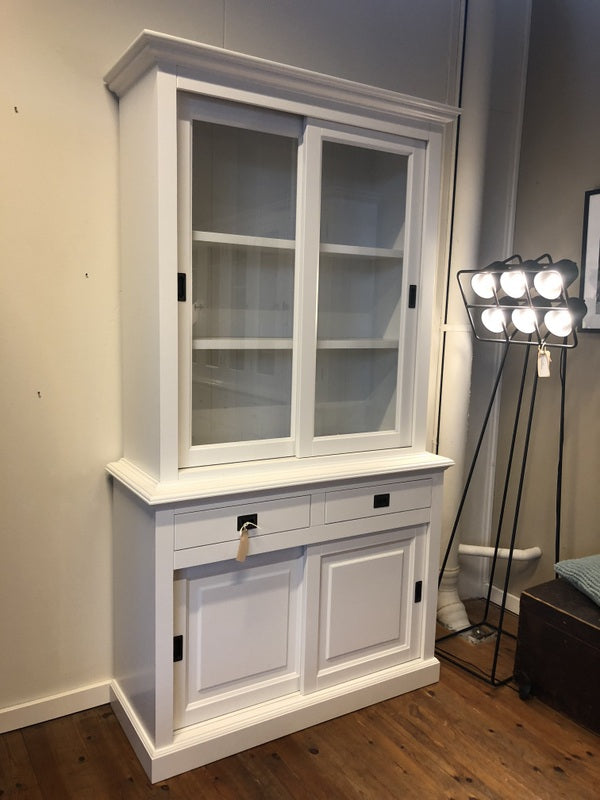 Vitrine weiß Landhaus, Geschirrschrank weiß Landhaus, Vitrinenschrank weiß Landhausstil, andere Farben optional wählbar,  Breite 126 cm