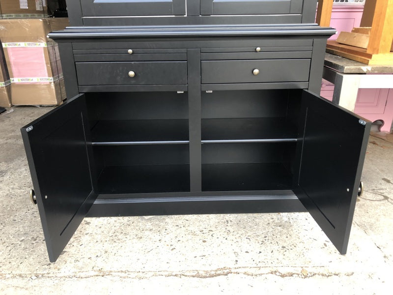 Vitrinenschrank schwarz, Geschirrschrank  schwarzLandhausstil, Vitrine Landhaus  schwarz, Breite 126 cm
