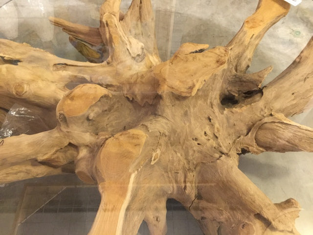 Couchtisch Wurzelholz, Tisch Massivholz und Glas, Durchmesser 80 cm