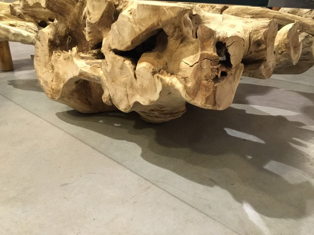 Couchtisch Wurzelholz, Tisch Massivholz und Glas, Länge 120 cm