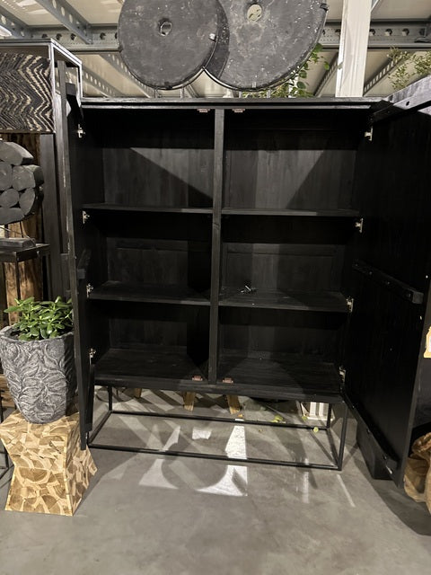 Wohnzimmerschrank schwarz Handarbeit Schnitzerei Holz, Schrank braun Schnitzerei Naturholz, Breite 140 cm