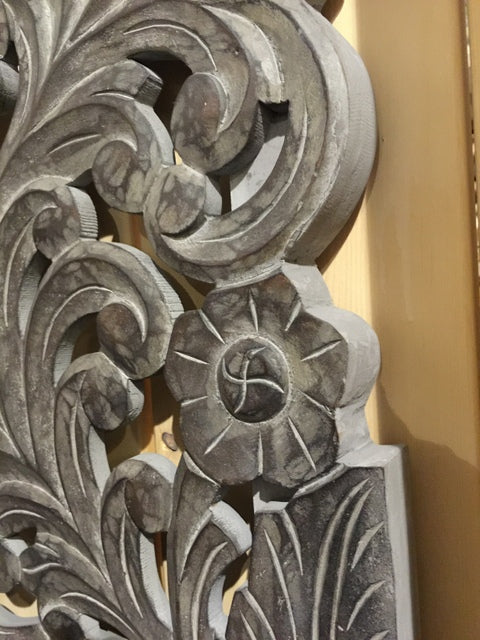 Wandpanel Ornament grau vintage, Wandbild Bild Ornament, Triptychon geschnitzt, Maße 180 x 180 cm