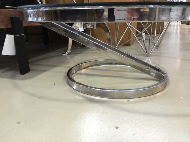 Couchtisch Silber Glas-Metall, Tisch verchromt aus Metall und Glas, Durchmesser 100 cm