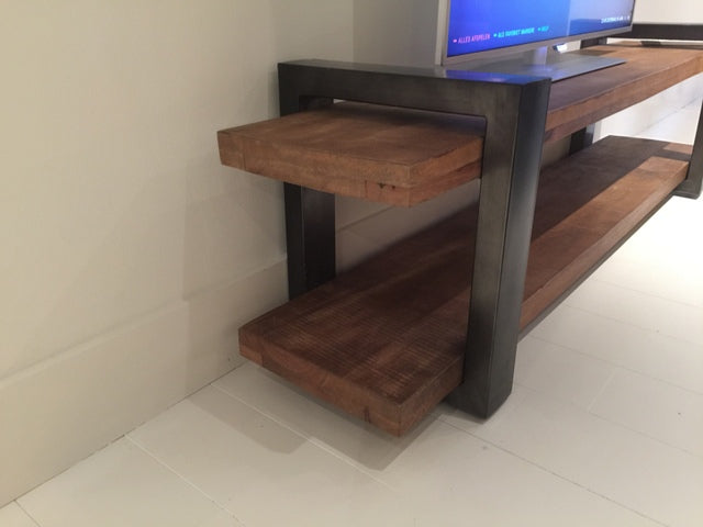 TV Regal grau-Naturholz, Lowboard Industrie, Fernsehschrank Industriedesign grau, Breite 200 cm