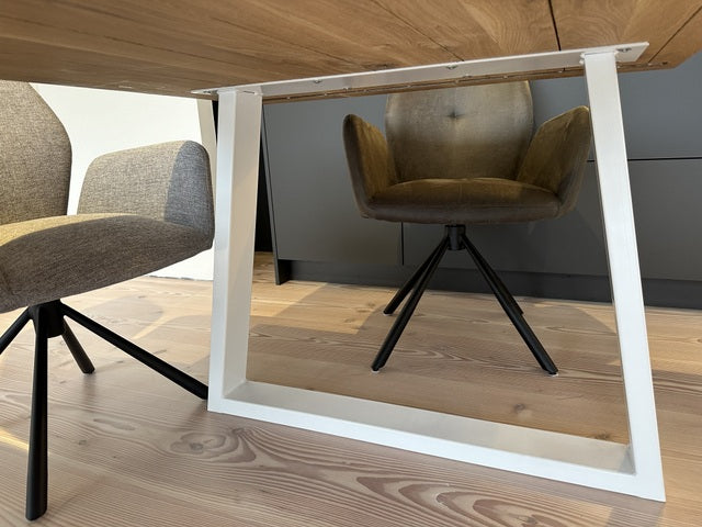 Esstisch Eiche massiv Tischplatte, Tisch weiß Metall-Gestell , Esstisch Eiche massiv, Länge 180 cm