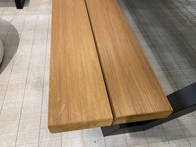 Gartentisch mit Sitzbank braun-beige, Picknick-Sitzgruppe braun, Tisch-Bank beige. Länge 206 cm