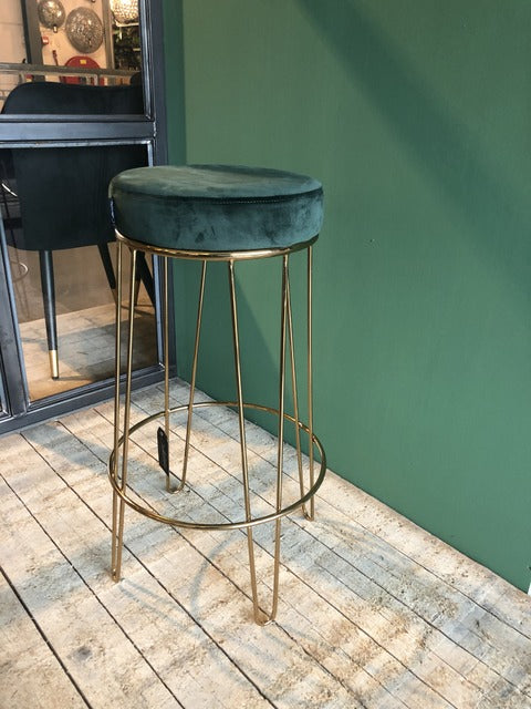 Barhocker Gold Grün, Barstuhl Gestell Gold, Barhocker grün, Höhe 73 cm