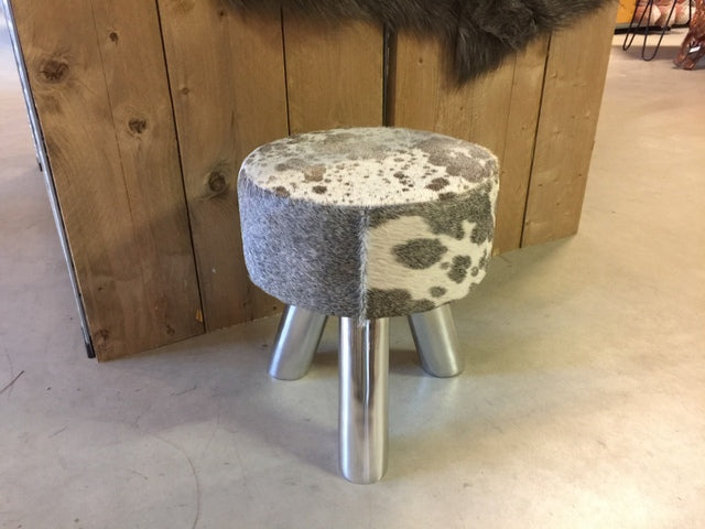 Hocker rund Kuhfell, Hocker grau rund