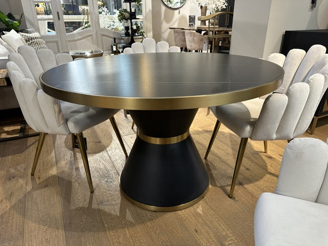 Runder Esstisch schwarz-Gold, Tisch Keramik rund schwarz, Durchmesser 120 cm