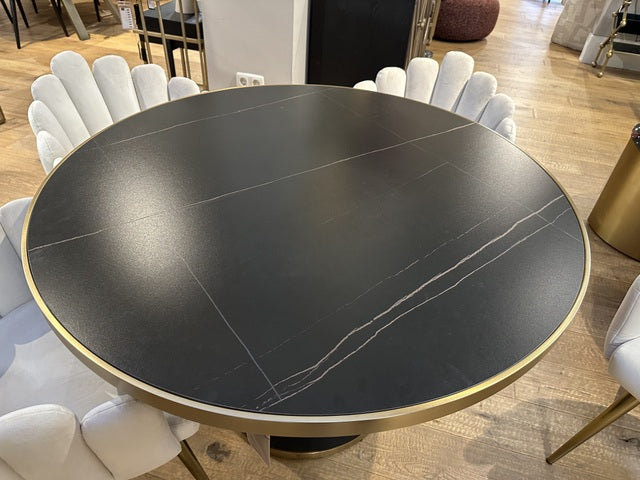 Runder Esstisch schwarz-Gold, Tisch Keramik rund schwarz, Durchmesser 120 cm