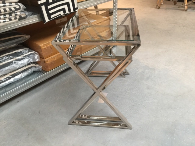Beistelltisch Metall silber 2er Set, Beistelltisch Glas verchromt, Breite 50-60 cm