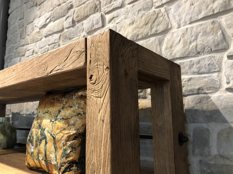 Bücherregal Altholz, Regal Altholz auf Rollen Industrie, Regal auf Rädern Metall Holz, Breite 180 cm