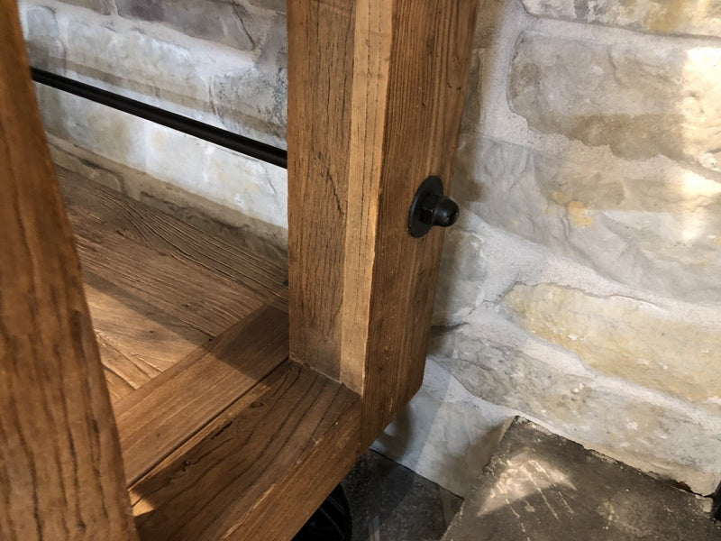 Bücherregal Altholz, Regal Altholz auf Rollen Industrie, Regal auf Rädern Metall Holz, Breite 180 cm