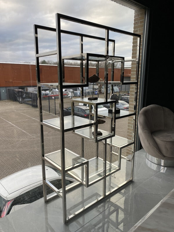 Metall Regal Silber, Regal Silber, Glas Regal verchromt, Bücherregal Silber, Höhe 220 cm