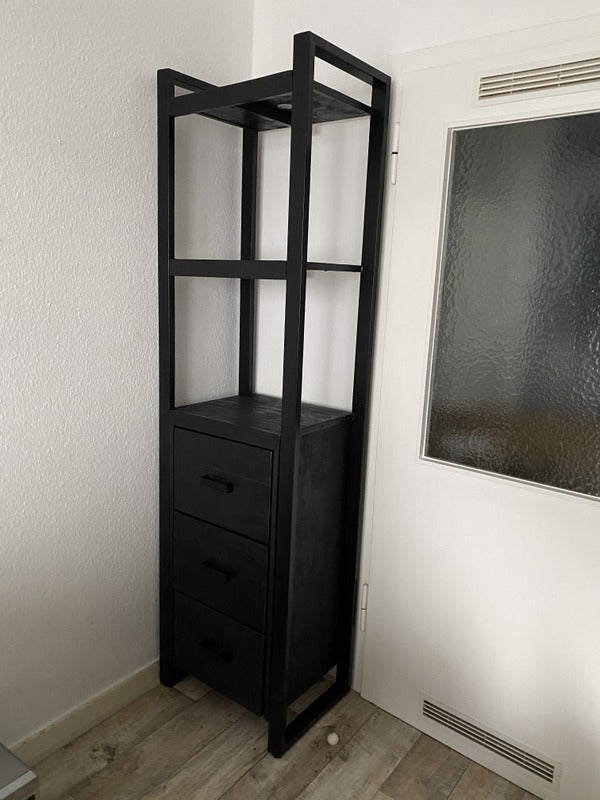 Regal schwarz mit Schubladen,  Metall Regal Industriedesign, Aktenregal schwarz Industrie,  Breite 55 cm