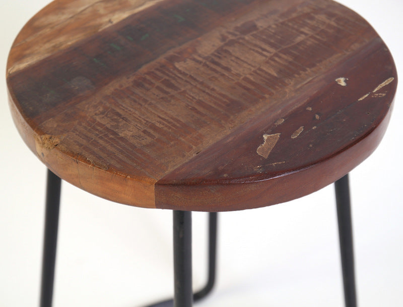 Hocker aus Metall und Massivholz im Industriedesign, Höhe 45 cm