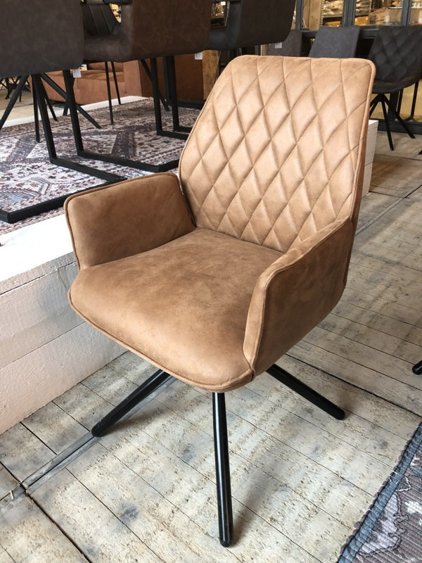 Stuhl cognac mit Armlehne, Stuhl gepolstert cognac, 90 ° drehbar