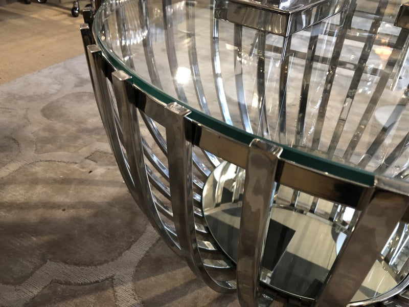 Couchtisch verchromt rund , Glastisch rund Silber, Couchtisch rund Silber, Durchmesser 81 cm