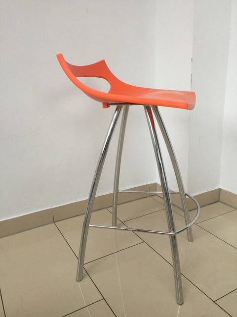 Design Barhocker orange, Barstuhl orange verchromtes Gestell, Sitzhöhe 80 cm