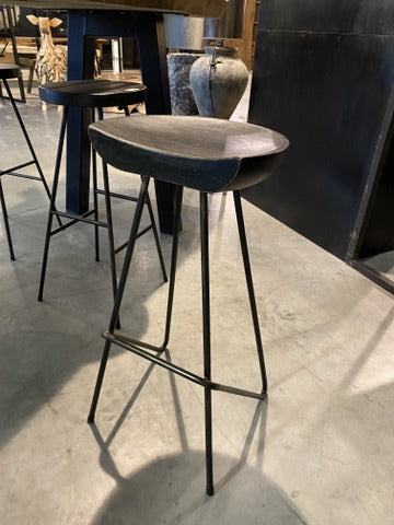 Barhocker schwarz Industriedesign, Tresenhocker Holz-Metall, Sitzhöhe 81 cm