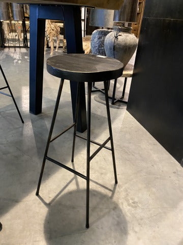Barhocker rund schwarz Industriedesign, Barhocker schwarz, Tresenhocker Holz-Metall, Sitzhöhe 81 cm