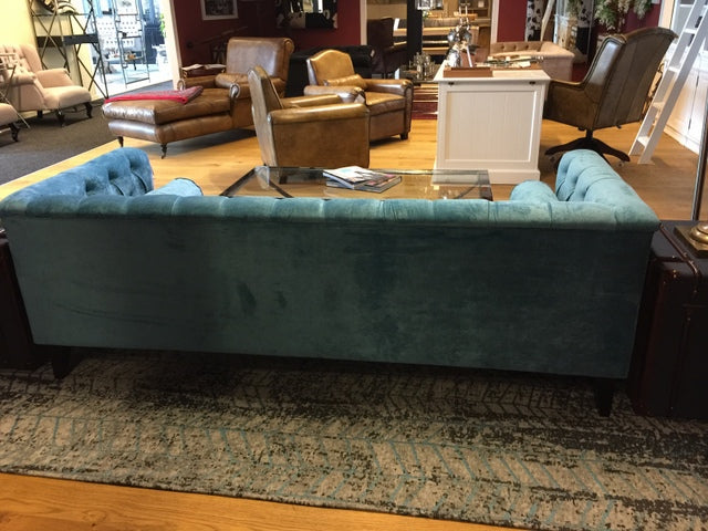 Sofa Chesterfield, Sofa Chesterfield Velour türkis, Breite 210 cm