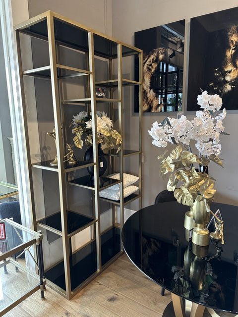 Regal Gold Glas, Bücherregal Gold-Bronze, Regal Metall Gold, Breite 120 cm