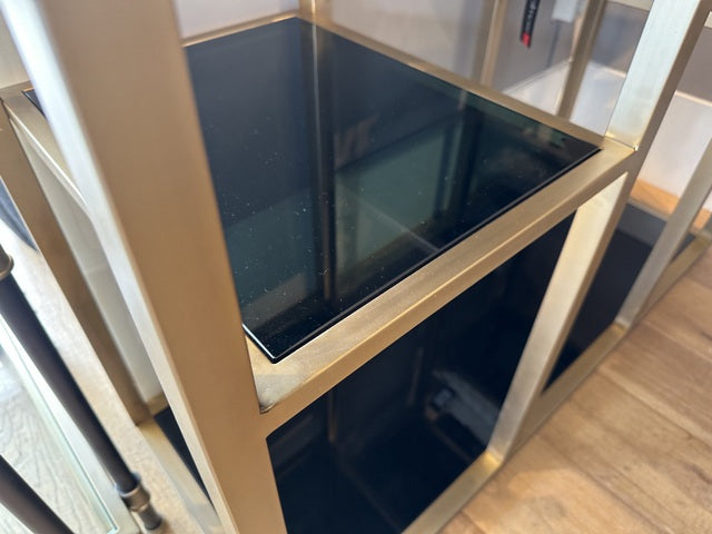 Regal Gold Glas, Bücherregal Gold-Bronze, Regal Metall Gold, Breite 120 cm