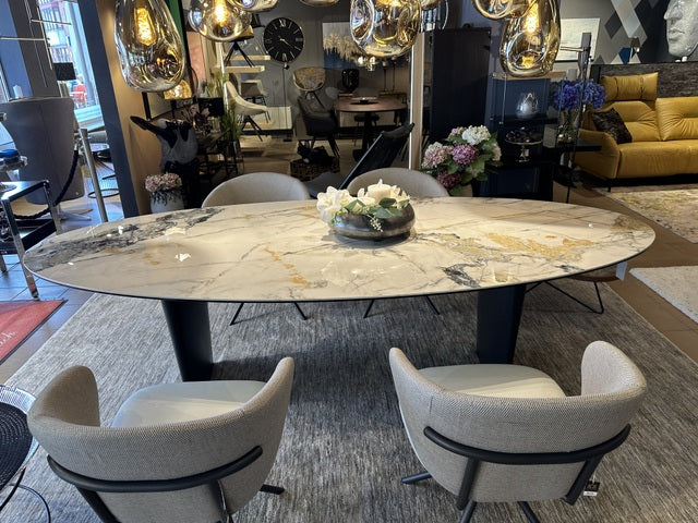 Keramik Esstisch Marmoroptik, Esstisch Keramik Tischplatte oval, ovaler Esstisch Keramik, Länge 280 cm