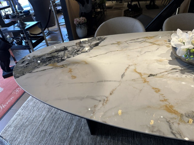 Keramik Esstisch Marmoroptik, Esstisch Keramik Tischplatte oval, ovaler Esstisch Keramik, Länge 300 cm