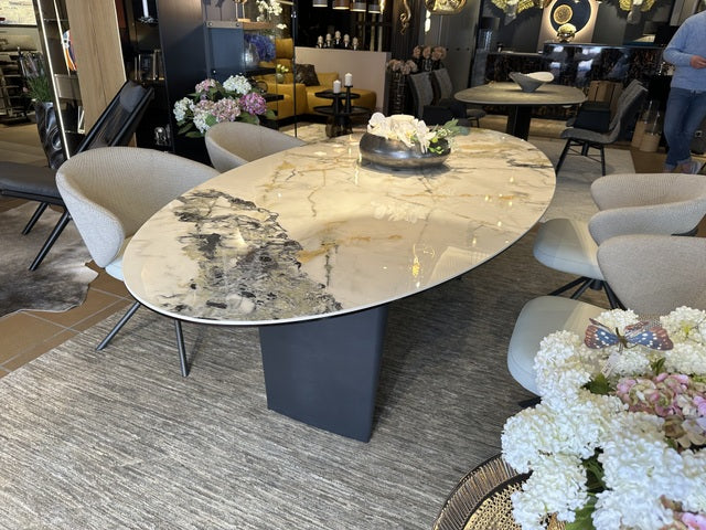 Keramik Esstisch Marmoroptik, Esstisch Keramik Tischplatte oval, ovaler Esstisch Keramik, Länge 240 cm