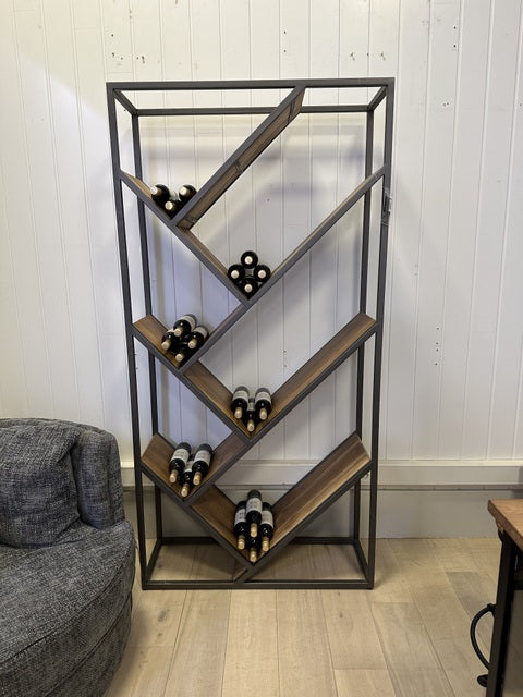 Weinregal Holz-Metall, Weinregal braun Holz, Breite 100 cm