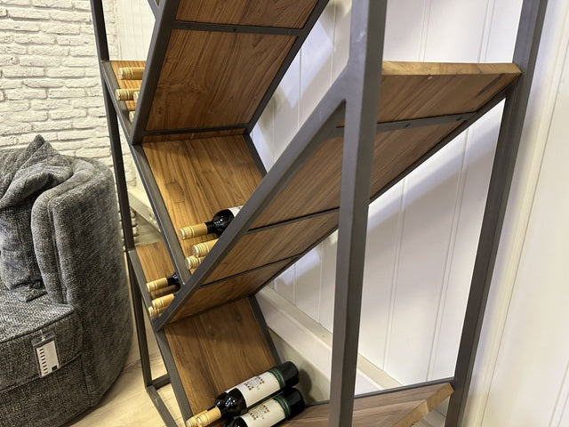 Weinregal Holz-Metall, Weinregal braun Holz, Breite 100 cm