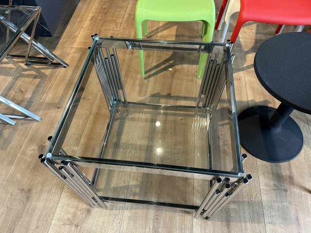 Beistelltisch Silber Glas, Glastisch Silber, Beistelltisch verchromt Glas, Maße 55x55 cm
