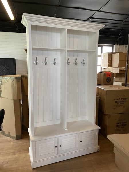 Garderobe weiß Landhausstil, Garderobenschrank weiß Landhaus, Wandgarderobe weiß, Breite 130 cm