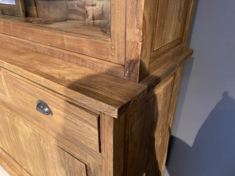 Vitrine Landhaus, Buffetschrank Teakholz, Geschirrschrank Teak, Schrank Massivholz Teak, Breite 200 cm