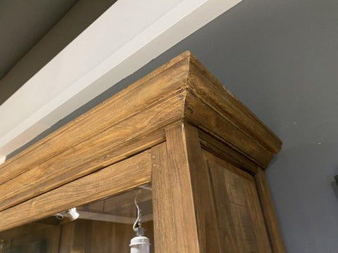 Vitrine Landhaus, Buffetschrank Teakholz, Geschirrschrank Teak, Schrank Massivholz Teak, Breite 200 cm