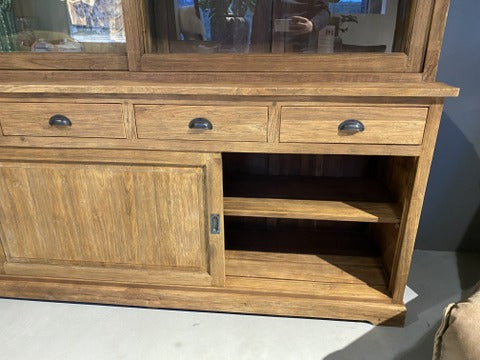 Vitrine Landhaus, Buffetschrank Teakholz, Geschirrschrank Teak, Schrank Massivholz Teak, Breite 200 cm
