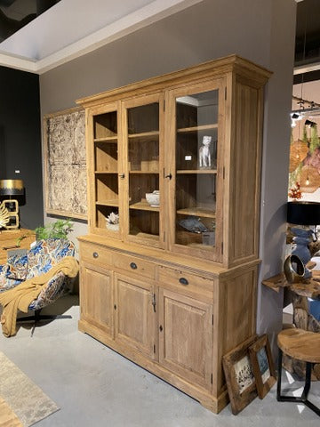 Vitrine Massivholz, Buffetschrank Teakholz, Geschirrschrank Teak Schrank, Breite 160 cm