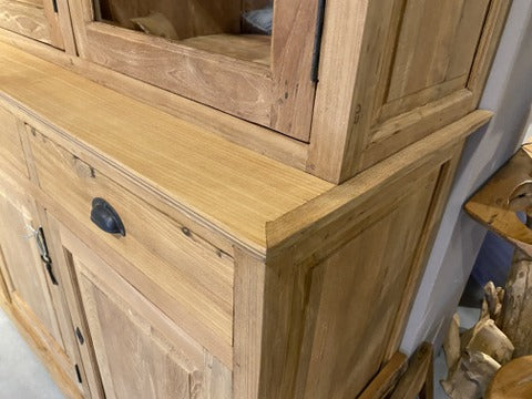 Vitrine Massivholz, Buffetschrank Teakholz, Geschirrschrank Teak Schrank, Breite 160 cm