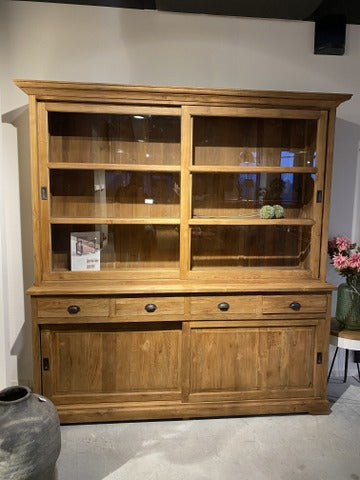 Vitrine Landhaus, Buffetschrank Teakholz, Geschirrschrank Teak, Schrank Massivholz Teak, Breite 200 cm