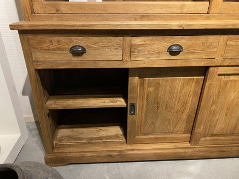 Vitrine Landhaus, Buffetschrank Teakholz, Geschirrschrank Teak, Schrank Massivholz Teak, Breite 200 cm